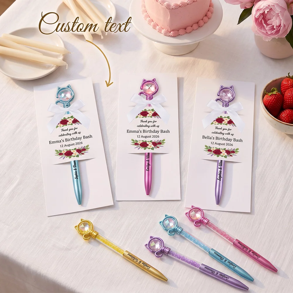 Personalized Heart Crystal Ballpoint Pen, Custom Engraved Name Pen with Thank You Card,