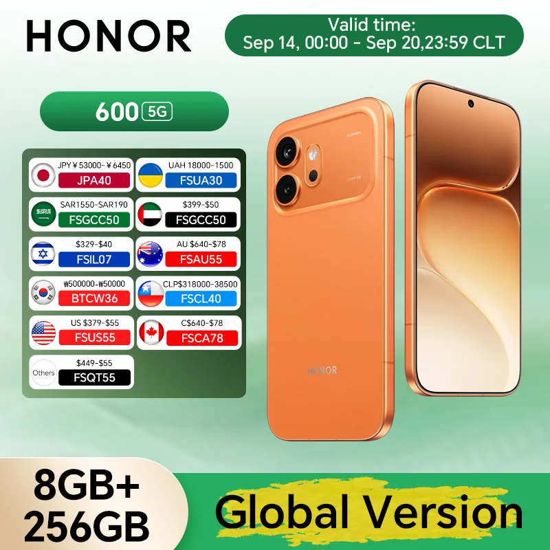 Global Version HONOR 600 5G 8GB+256 6.57'' 120Hz AMOLED Screen Snapdragon 7 Gen 4 200MP Main Camera 7000mAh 80W SuperCharge