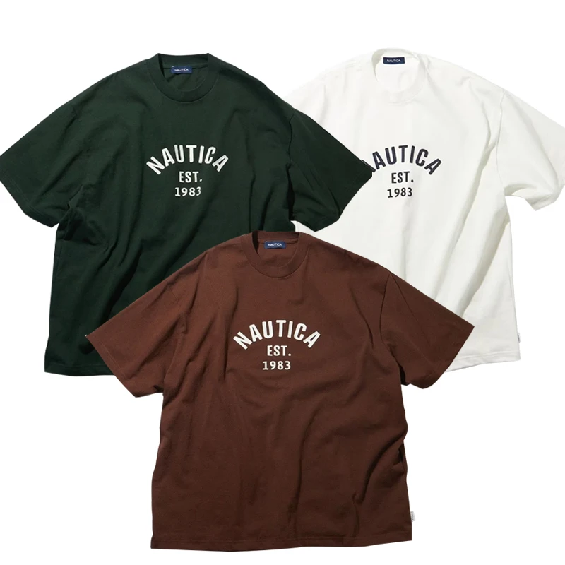 

Nautica Men's round Ne ort Sve T-irt Embroidered Loose Fit Casual Breathable Cotton Summer Top Trendy f Sve