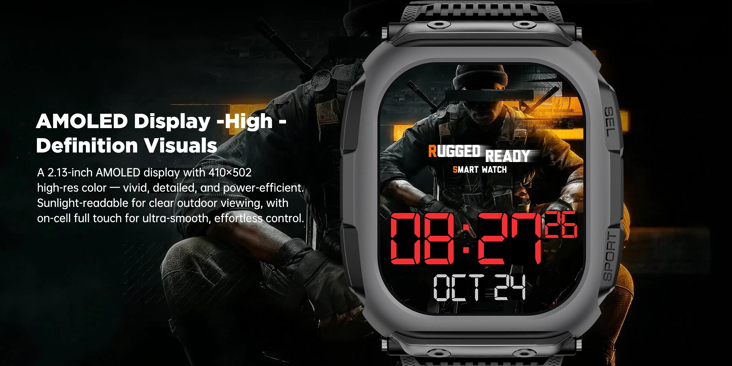 Neue GPS-Satelliten-Offline-Karten-Militär-Smartwatch, 5ATM wasserdicht, Kompass, 850mAh Akku, Bluetooth-Anruf, Sport-Tracker-Armband – Detail 5