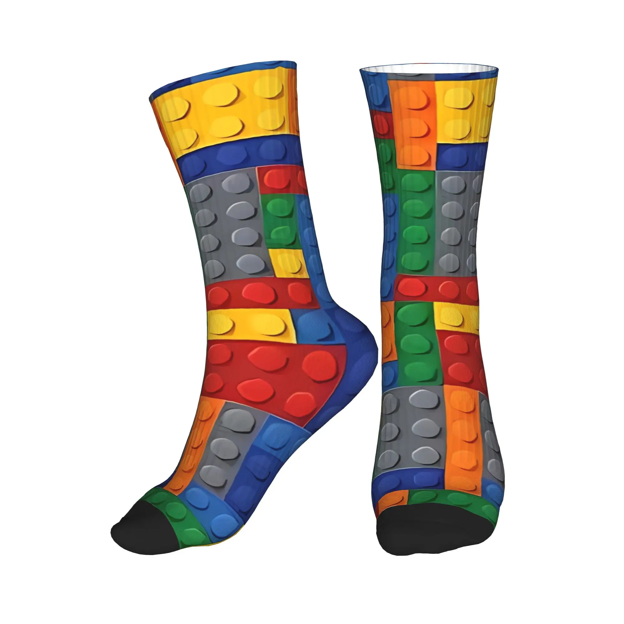 Women Men Socks Colorful Building Blocks Brick Pattern  Stockings Anti Bacterial Socks Autumn Novelty Graphic Climbing Socks