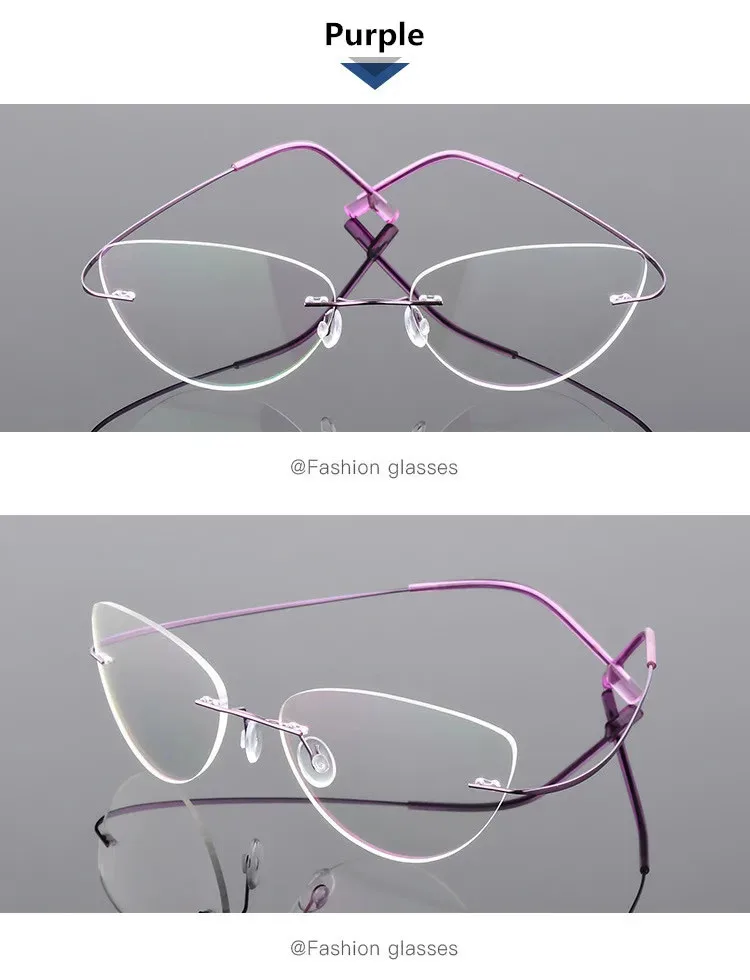 Titan Legierung Randlose Anti Blau Licht Lesebrille Für Frauen Cat Eye Metall Presbyopie Brille HD Augenschutz Leser – Detail 14