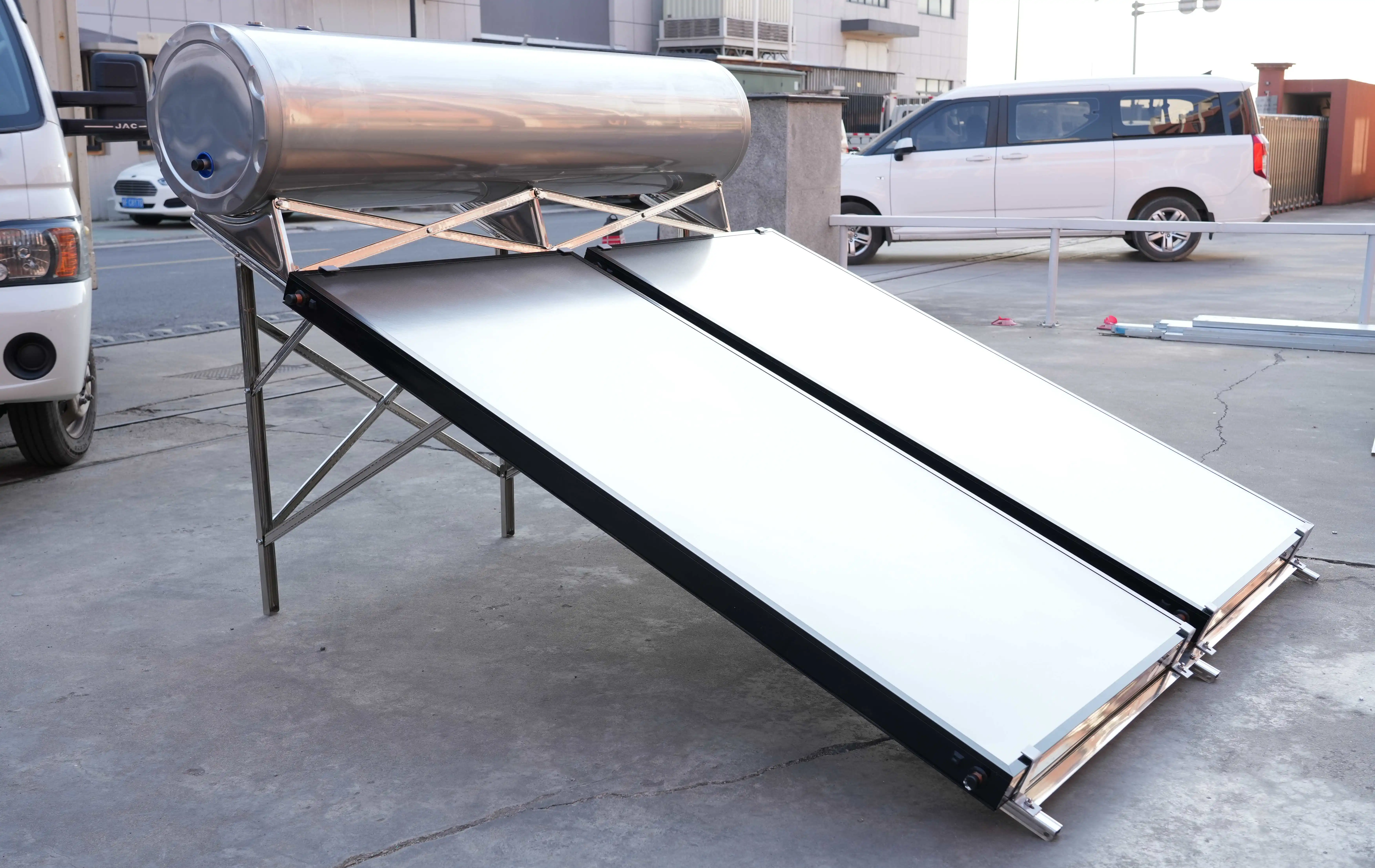 200L Stainless Steel 304 Matte 2-Piece Flat-Plate Solar Collector Pressurized Solar Powered Water Heater For Hotels Home Outdoor