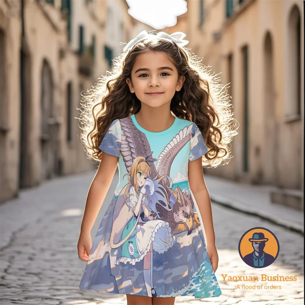 

2025 New Arrival Alice In Wonderland Girls Children 3D Cartoon Printed Dress Cute Pretty Cool Summer Stylish Dress​