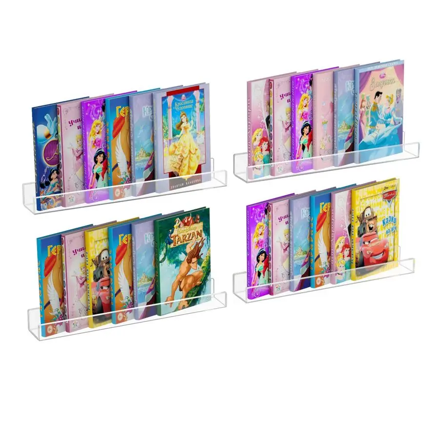 

24 Premium Acrylic Floating Nursery Kids Bookshelf Wall Ledge Shelf, Clear Invisible Spice Rack Bathroom Storage Shelves Display