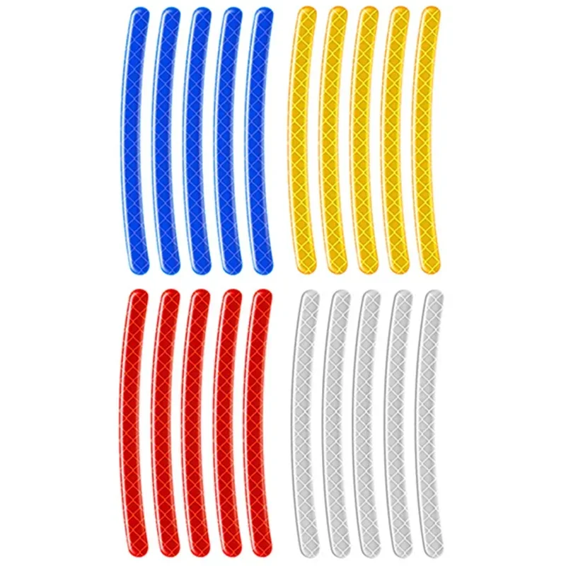 20Pcs Colorful Reflective Strips Car Motorcycle Wheel Hub Stickers Car Styling Decal Sticker Auto Moto Decor Decals Accessories