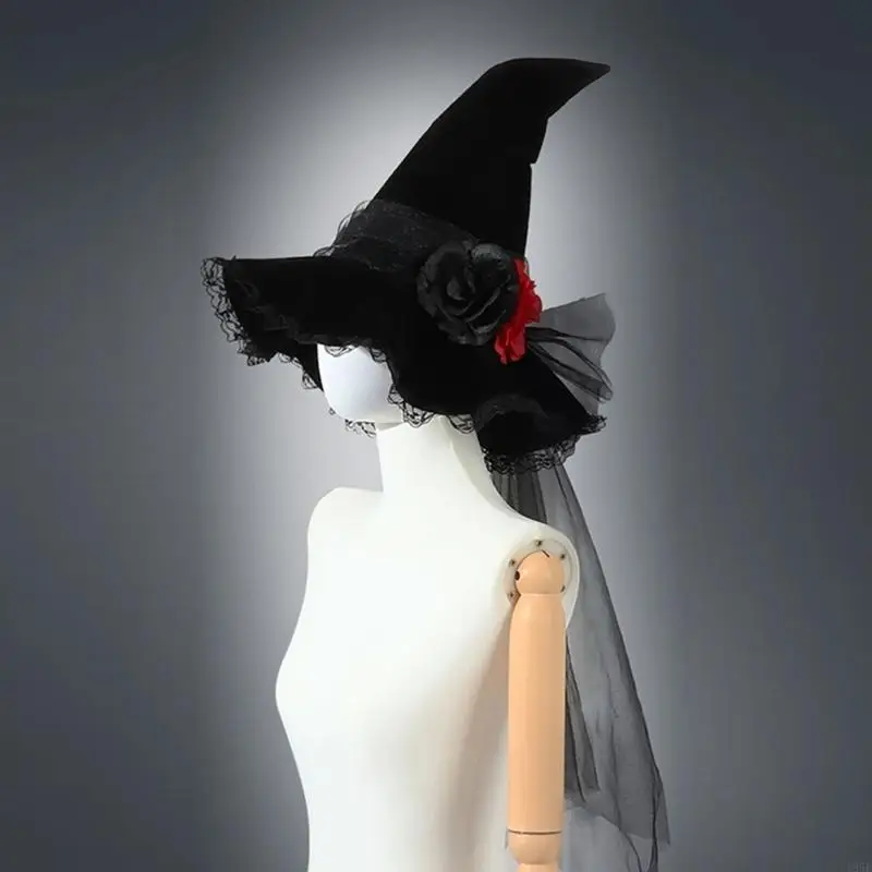 195E 카니발 마녀 모자 가장 무도회 리본 마법사 모자 할로윈 축제를위한 성인 어린이 마녀 모자