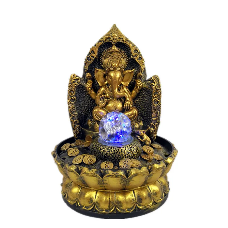 Lucky Ganesha Statue Elephant Hindu God of Success Resin India Idol Desktop Water Fountain Perfect Gifts for Wedding and Diwali