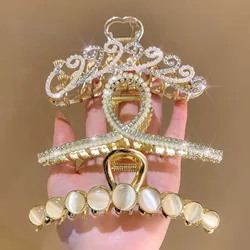 Hair Claw Golden Metal with Rhinestone Pearl Decoration Hair Claw Clip for Women Hair Hold Accessories