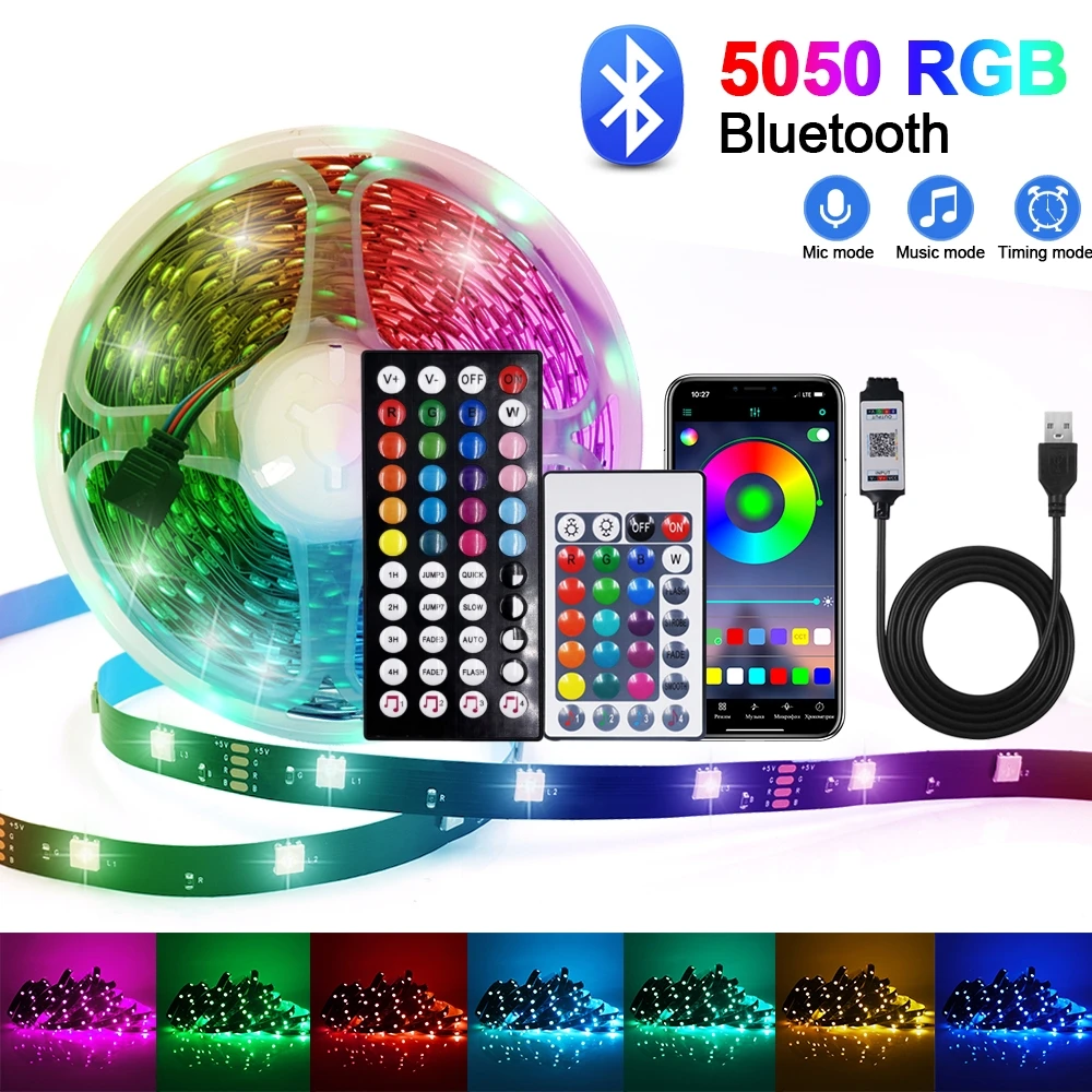 

5050 RGB USB LED TV Screen Backlight Strips 28Keys 44Keys Smart Voice Bluetooth APP Flexible 30LEDs/M Tape Diode Ribbon 5M 10M