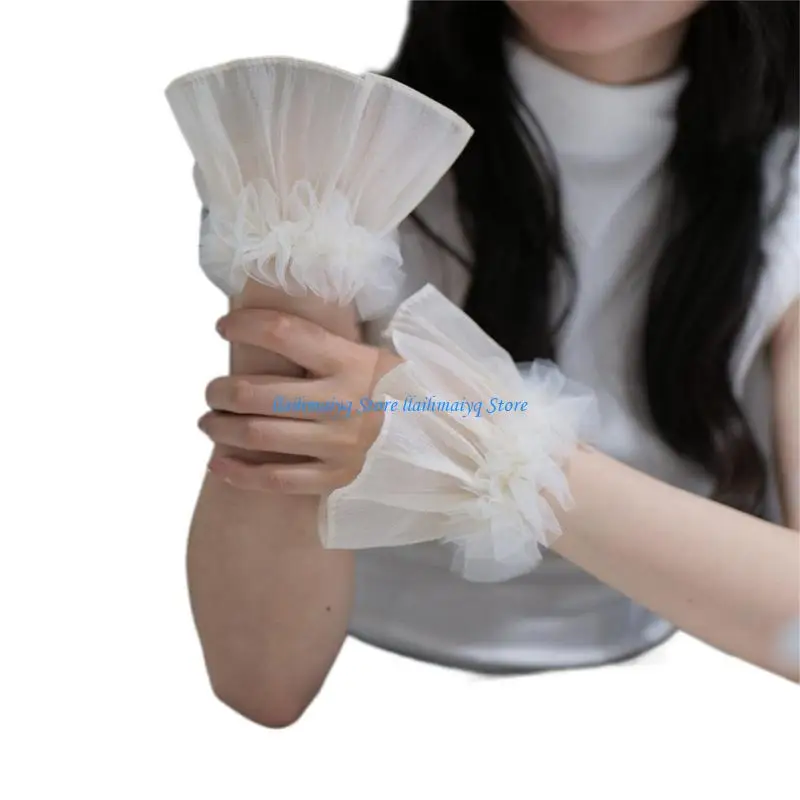 

573B Ruffled False Sleeves Girl Detachable Ruffled Wrist Cuffs for Sweater Decors