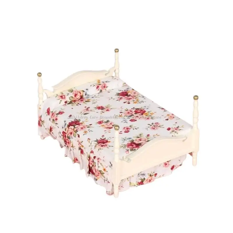 Dollhouses مصغرة غرفة نوم تزود الأثاث واقعية الطاولة كرسي السرير نموذج مثالي لمشهد المنزل الدعائم