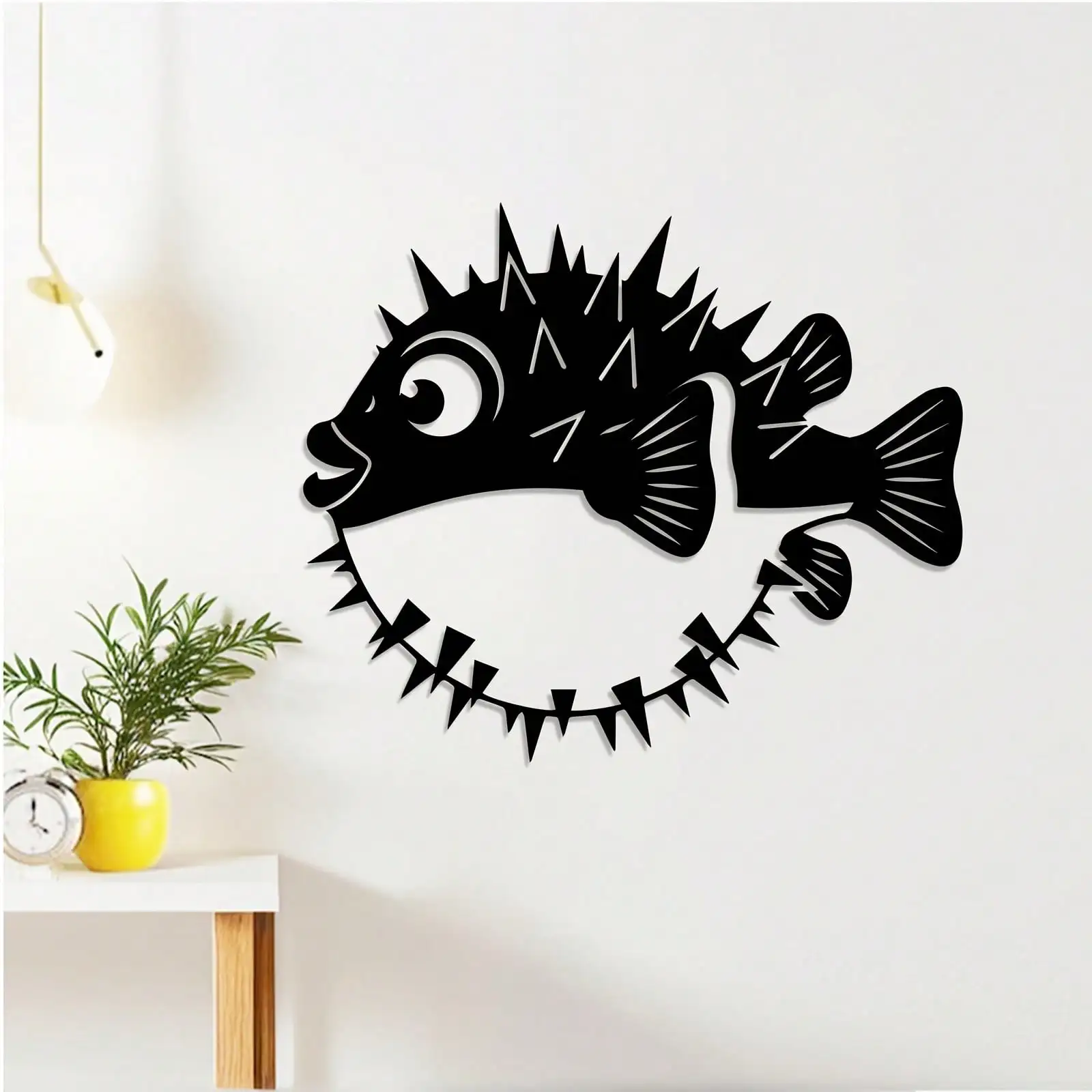 Brand 2D Flat Pufferfish Metal Wall Art,Laser‑Cut Unique Marine Life Silhouette Sculpture for Living Room Patio Garden Fence