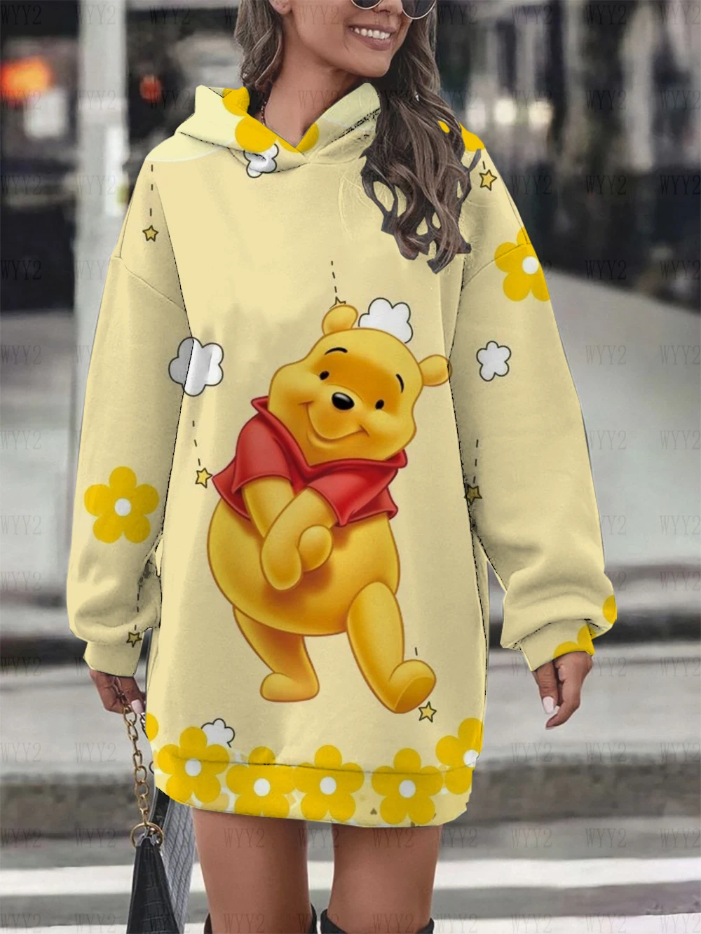 New Ladies Hoodie Dress Fashion Sweatshirt Sweatshirt Dress Print Disney Winnie the Pooh Women Hoodie Sweatshirt Dress