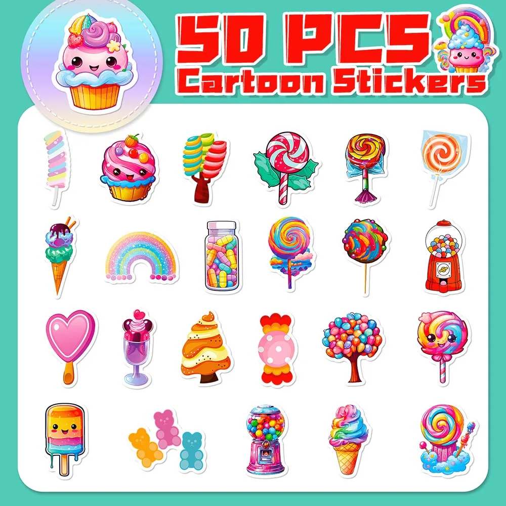 10/50Pcs Colorful Candy Cartoon Cute Aesthetic Varied Sticker Pack for Kid Travel Luggage Skateboard Decoration Graffiti Decals