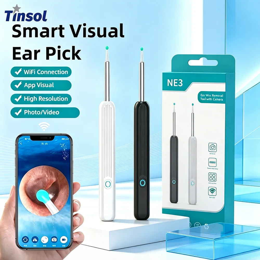 TINSOL Smart HD Visual Ear Cleaner 1080P Ear Spoon Otoscope USB-C Rechargeable Endoscope Earwax Cleaning Tool Health Care Set