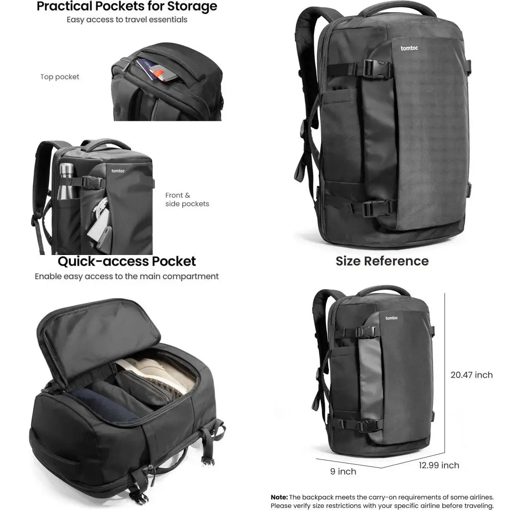 

Легкий рюкзак для ручной клади объемом 40 л, одобренный TSA, с водонепроницаемостью, подходит для ноутбуков до 17,3 дюйма, идеально подходит для поездок на выходные