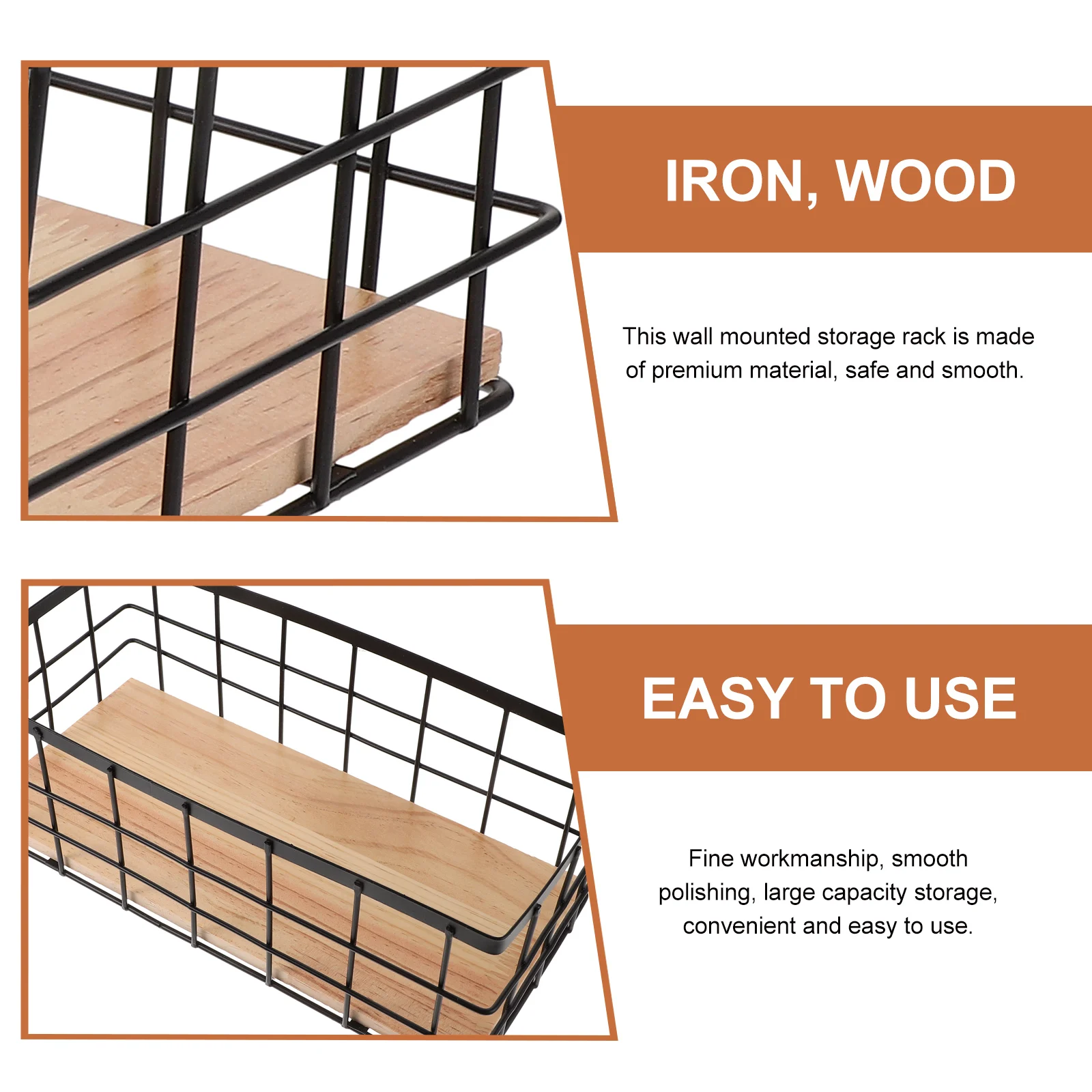 

Large Capacity Metal Storage Wall Mounted Bathroom Organizer Wood Board Farmhouse Hanging Basket Shower Wall Storage Kitchen