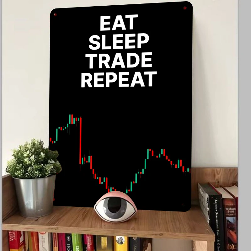 EAT SLEEP TRADE REPEAT Motivational Metal Wall Art for Traders Stock Market Chart Decor for Office Home