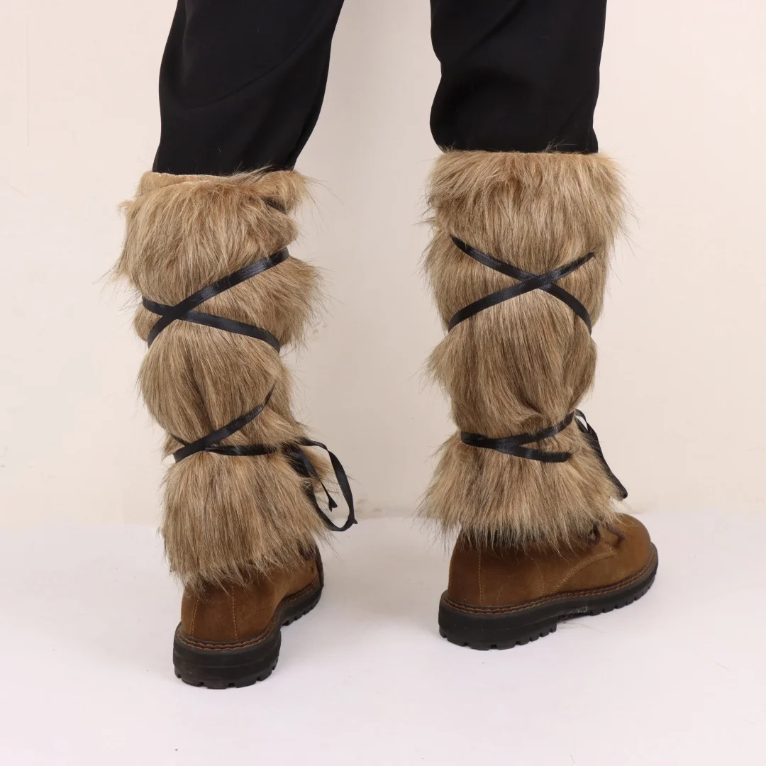 Medieval Imitation Fur Warm Leggings Furry Leggings Boots Cosplay Vikings Knight Dress Up Foot Cover Hunter Pirate Cosplay Props