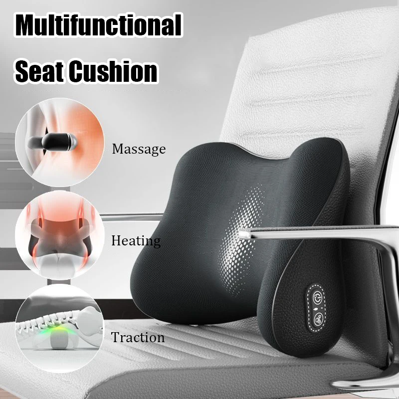 Stress Relief Office Chair Cushion with Vibration Massage Heat Therapy Height Adjustment Ergonomic Designed Seat Waist Pillow