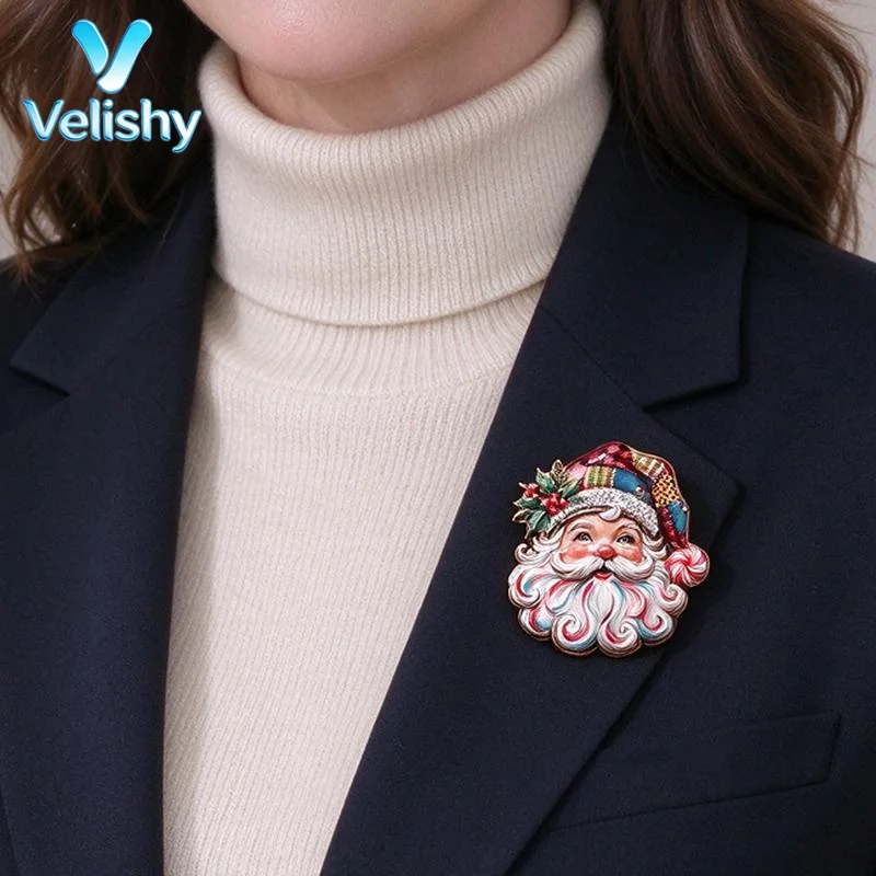 Christmas Santa Claus Brooch Shiny Enamel Alloy Anti-tarnish Lapel Pin for Winter Holiday Party Outfit Decoration