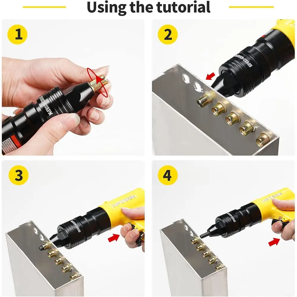 Pneumatic Rivet Nut Gun (M4 & M5 & M6) Air Rivet Nut Pull Setter Tool with 3 Size Quick-Change Nose-Piece Assembly, 5pcs Mandrel