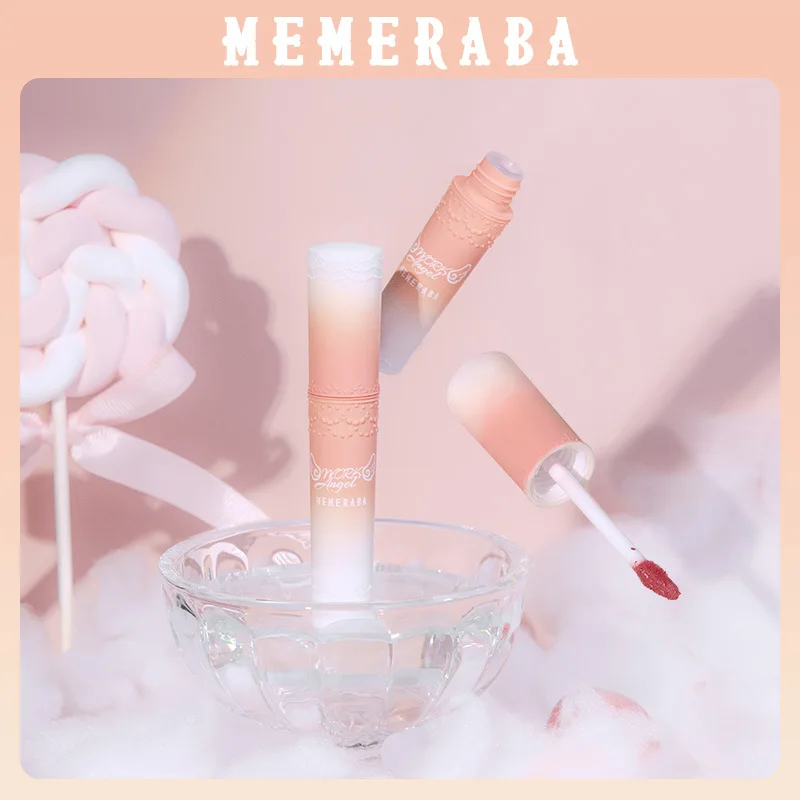 MEMERABA-Névoa Suave Creme Lip Mud, Matte Velvet Lip Glaze, Batom Anjo Pêssego