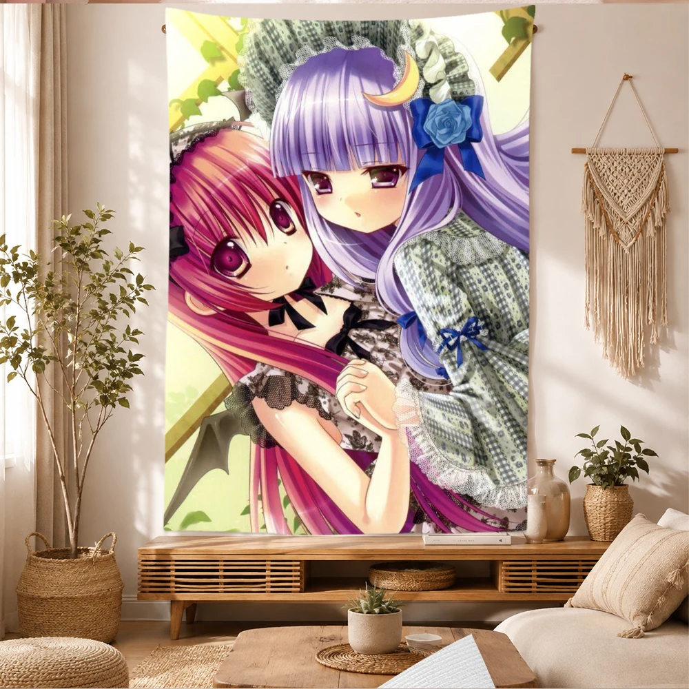 Anime Gothic Lolita Girls Wall Tapestry Pink Purple Hair Cute Pair Wall Hanging Home Decor Bedroom Dorm Background Cloth
