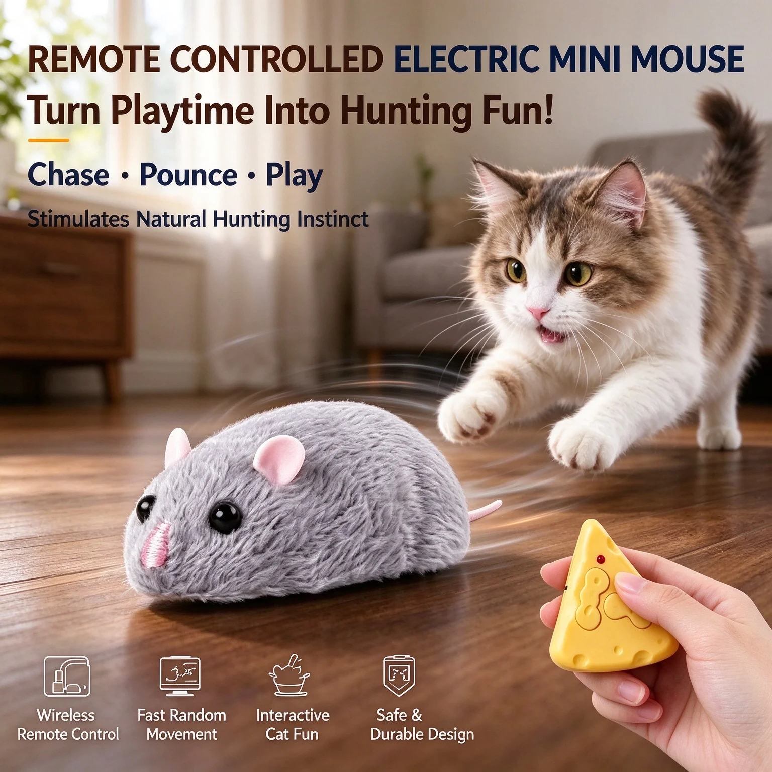 Remote Control Rat Mouse Toy, Realistic RC Fake Mouse for Cat Chasing & Prank Joke, Interactive Electronic Pet Gift ﻿