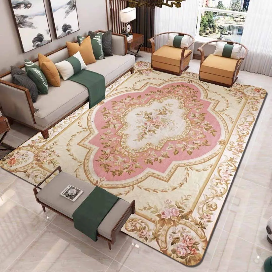 Luxury Vintage Floral Area Rug Cream Blush Pink Persian Style Decorative Mat for Living Room Bedroom Home Floor Accent Carpet