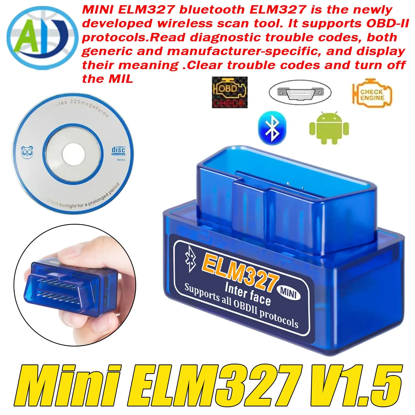 

ELM327 V1.5 PIC18F25K80 Chip OBD2 Diagnostic Scanner For Android/Winodws OBDII Car Diagnostic Tool Code Reader Mini ELM327 Scan