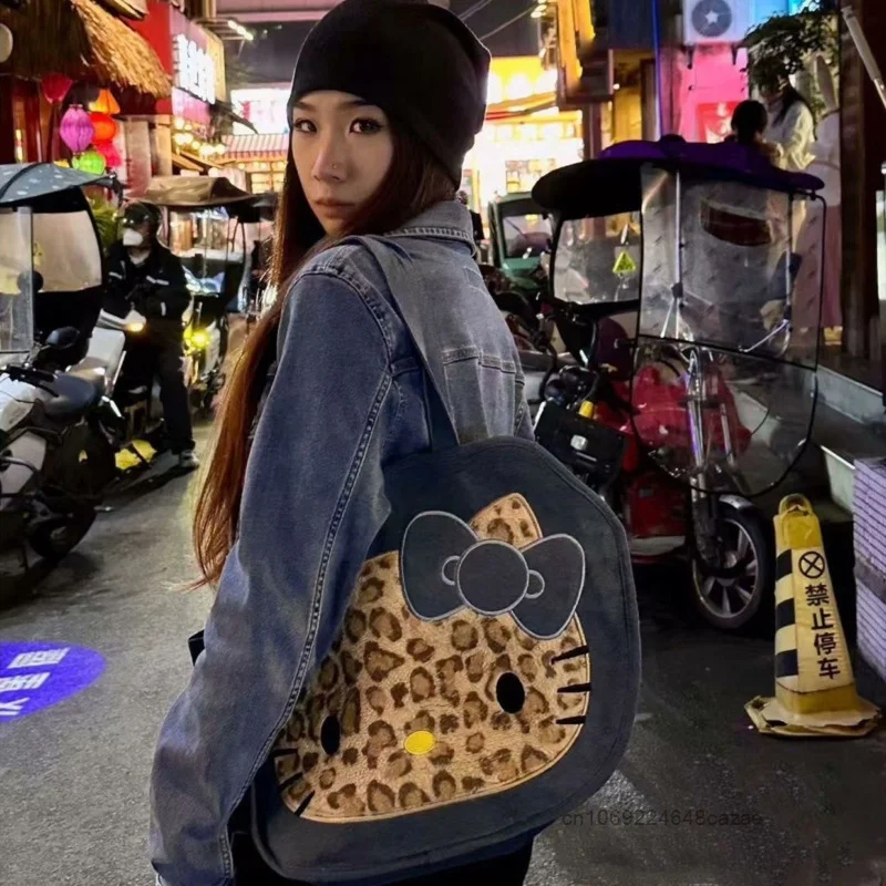 Sanrio Hello Kitty Cowboy Leopard Pattern Shoulder Bag Women New Large Capacity Handbag Korean Style Y2k Girl Fashion Trend Tote