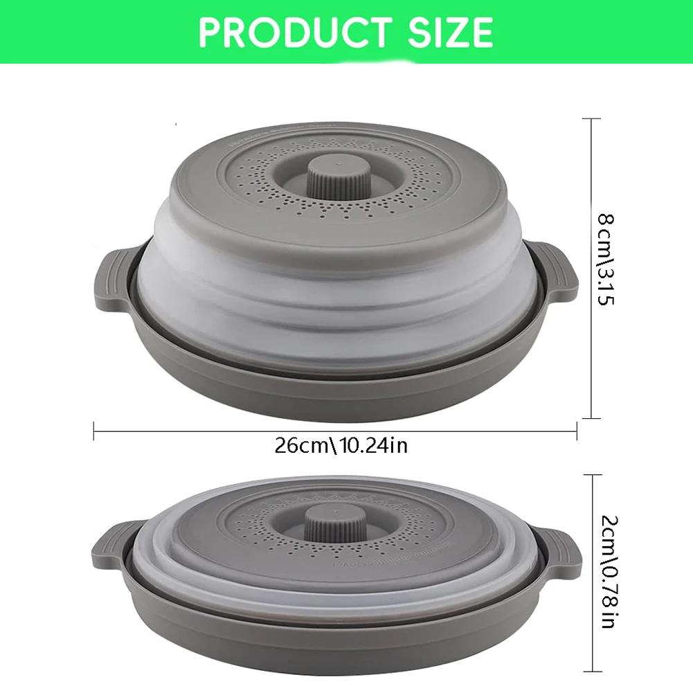 Collapsible Microwave Splatter Lid for Food Covering with Ventilated Top and Heat Resistant Silicone Design Collapsible