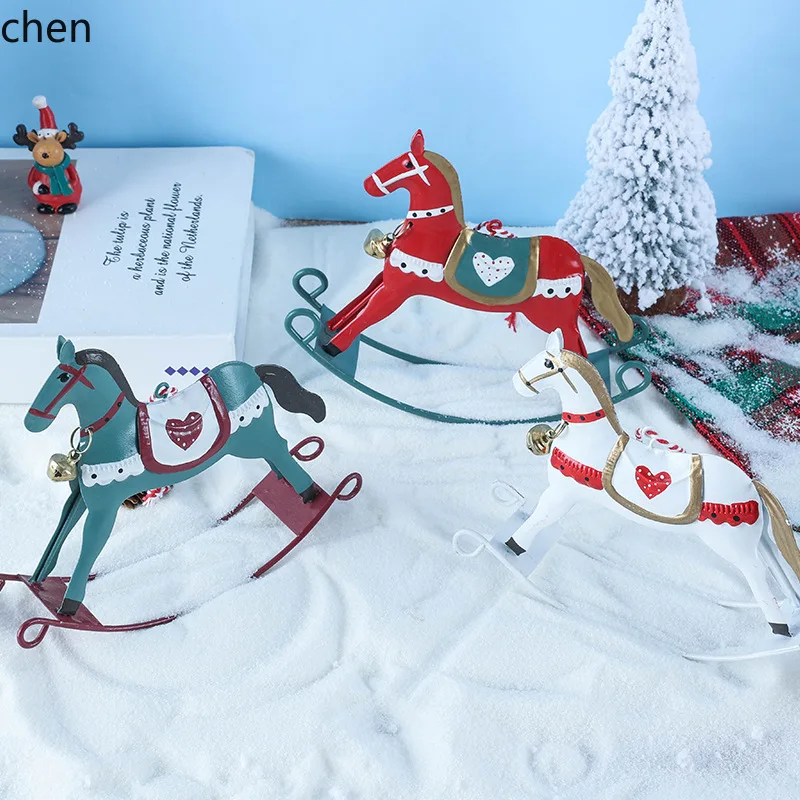 HT Style Iron Rocking Horse Christmas Creative Home Desktop Decoration Ornament Craft Hanging
