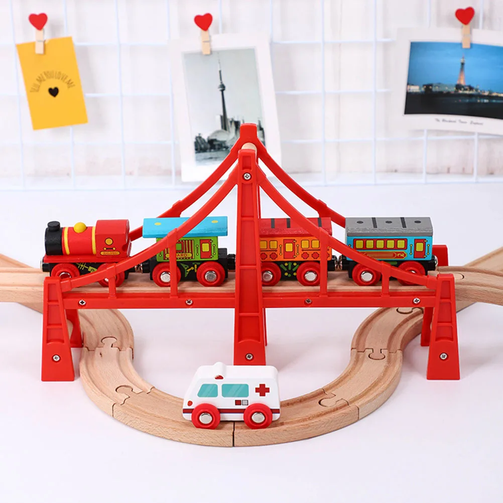 Wooden Track Bridge Raised Railroad Building Set Creative Toddler DIY Train Tracks