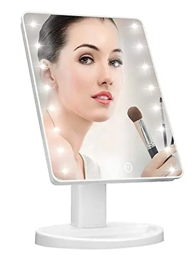 Lighted Vanity Makeup Mirror with 16 Led Lights 180 Degree Rotation Touch Screen Adjusted Brightness Battery USB Dual Supply