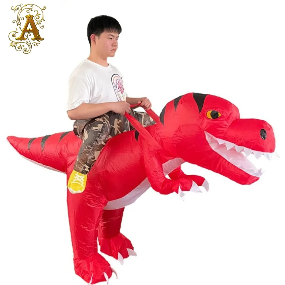 

Red Tyrannosaurus Rex Cartoon Mascot Costume Riding Animals Inflatable Suit Commercial Celebration Performance Cosplay Prop