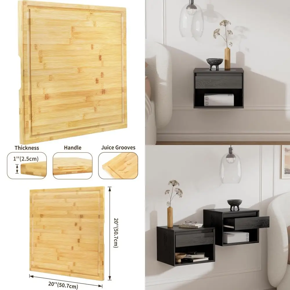 

Large 20x20 Inch Square Bamboo Chopping Board - Ideal Kitchen Cutting Surface for Meat, Vegetables, and BBQ, Durable Wood Butche