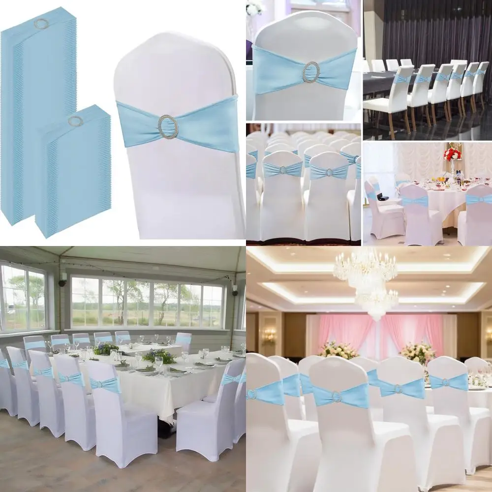 

Небесно-голубые пояса из спандекса с ползунками с пряжками, упаковка 150 шт., эластичные ленты для стульев для свадеб и мероприятий