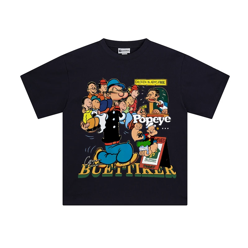 

BuettiKer Popeye, American Retro Animation Printing Cotton Short-sleeved T-shirt, Men's and Women's Same Top Tide