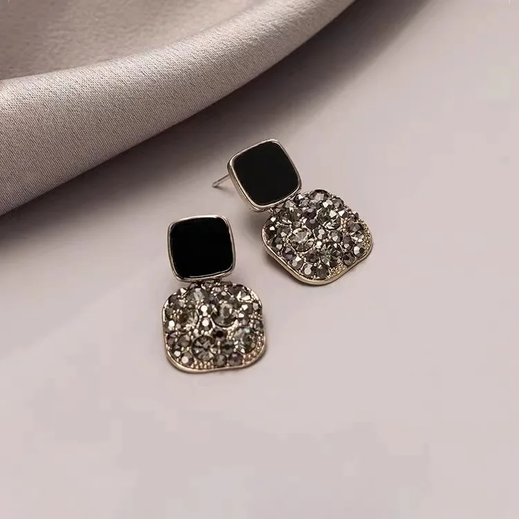 Square Geometric Retro Classic Fashion Style with Inlay S925 Silver Needle Earrings for Women