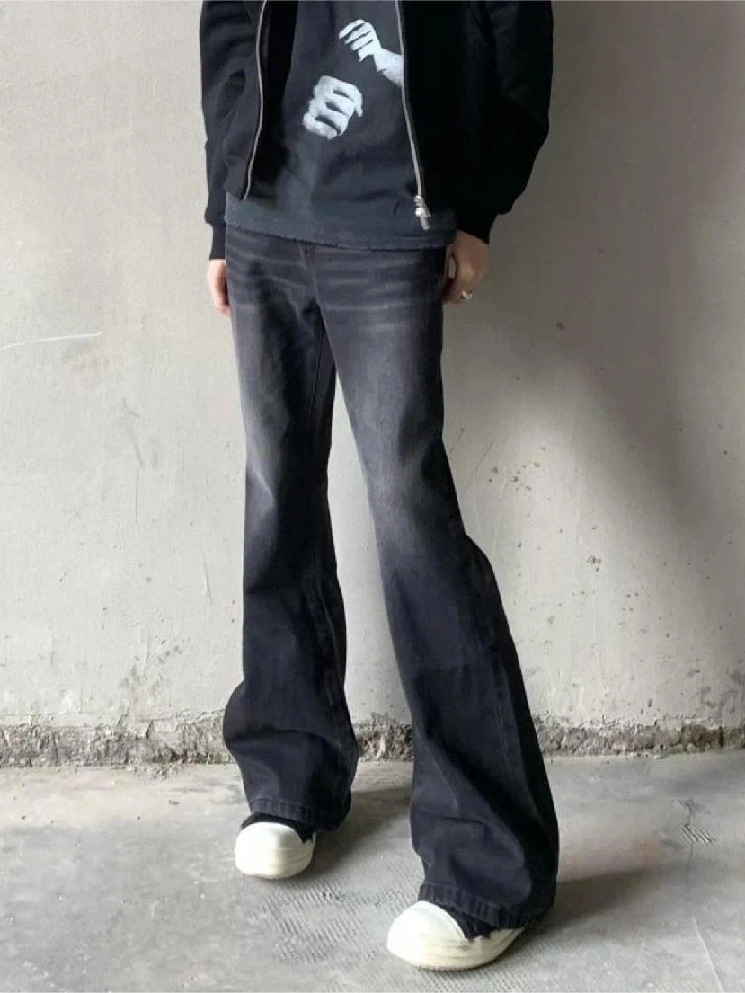 

Американские джинсы High Street Hand Waed Bla ey Micro Flared Loose Straight Leg для мужчин, модные, на все сезоны, длинные брюки