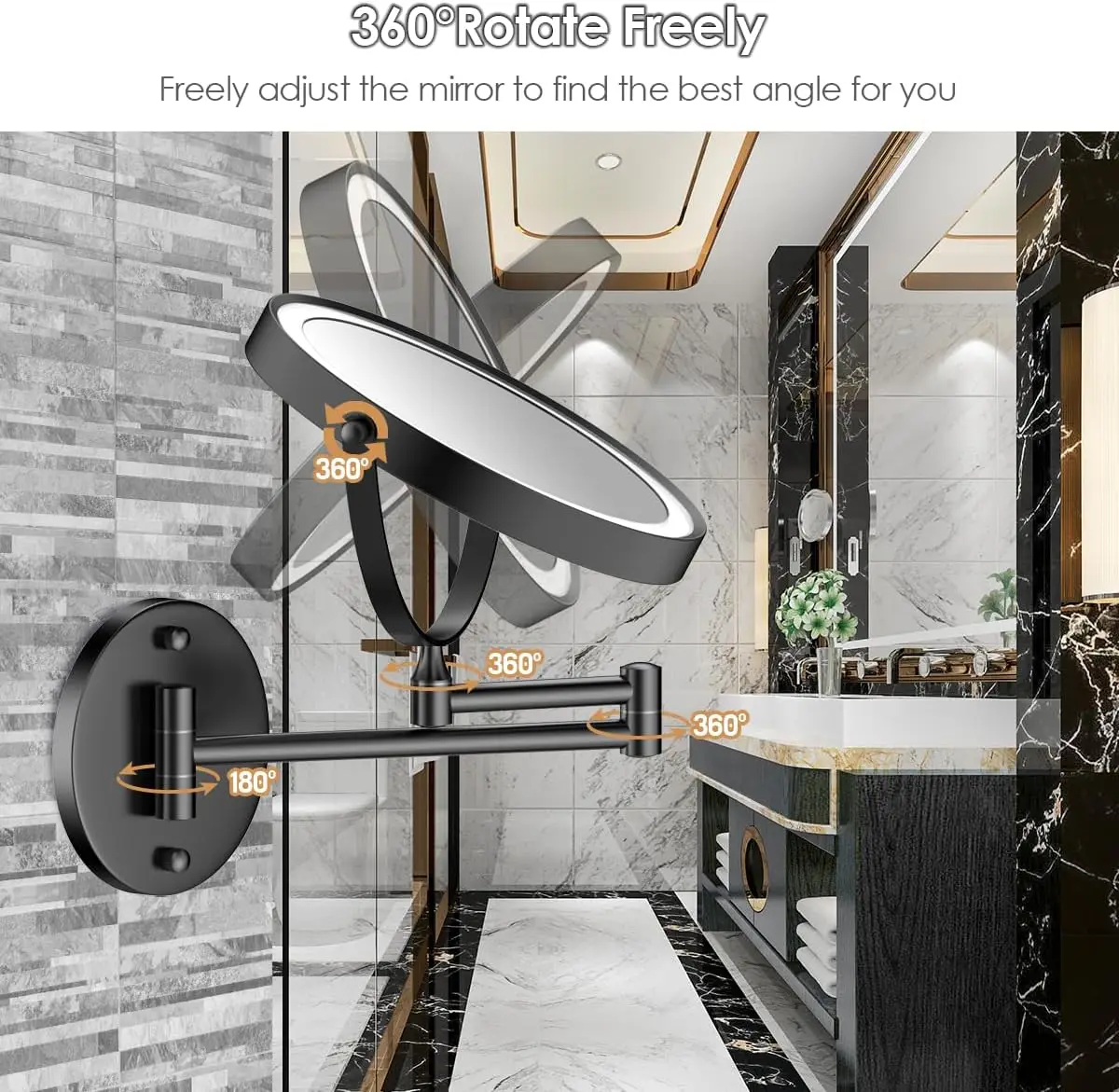Charger Touch Led Folding Bathroom Mirrors with 5X Magnifying Makeup Mirror Wall Mounted Dual Arm Extend Led Bathroom Mirror