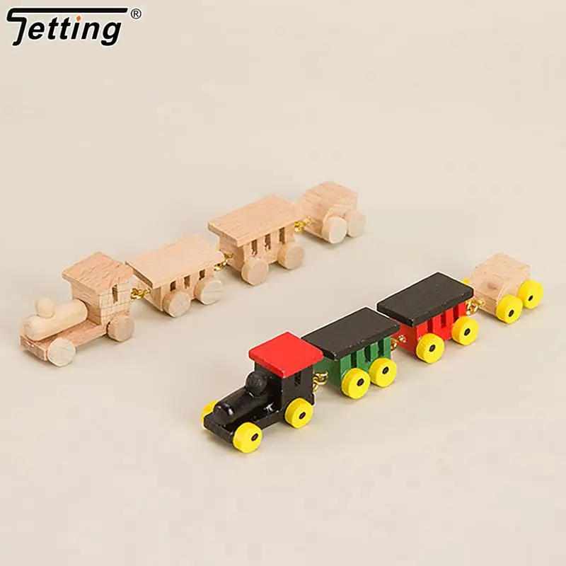 Dollhouse Miniature Wooden Mini Train Ornaments Kids Gift Toys Model Christmas Party Kindergarten Decor Furniture Scene Decors