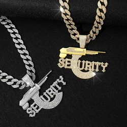 Hip-hop sniper rifle SEURITY letter pendant necklace ice crystal Cuban chain fashion cool jewelry men's gift