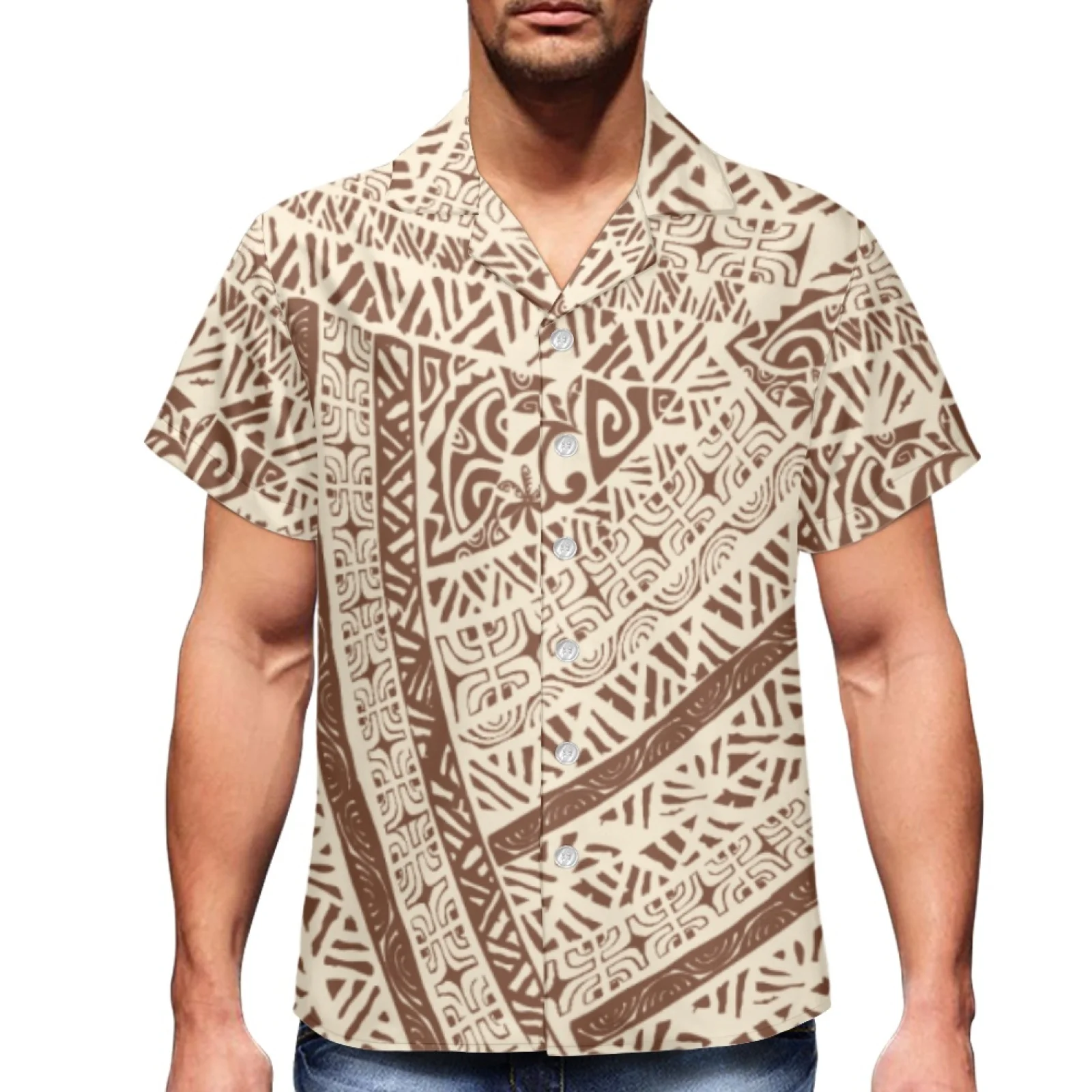 

Polynesian Tribal Loose Fit Casual Hawaiian Shirt Traditional Pacific Tapa Cloth Melanesia Samoa Shirts For Men