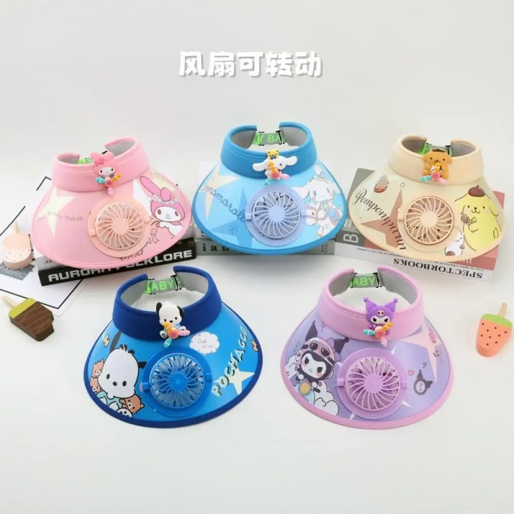 

Sanrio Summer Y2K Melody Child Fan Hat Kuromi Cinnamoroll Usb Aerial Top Cute Sun Hat 3D Cartoon Big Brim Adjustable Beach Hat