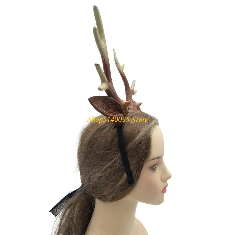 DXAE Animal Deer Ears Hairband Reindeer Antlers Headband Cosplay Halloween Deer Costume Deer Antler Hairband Adult Kids