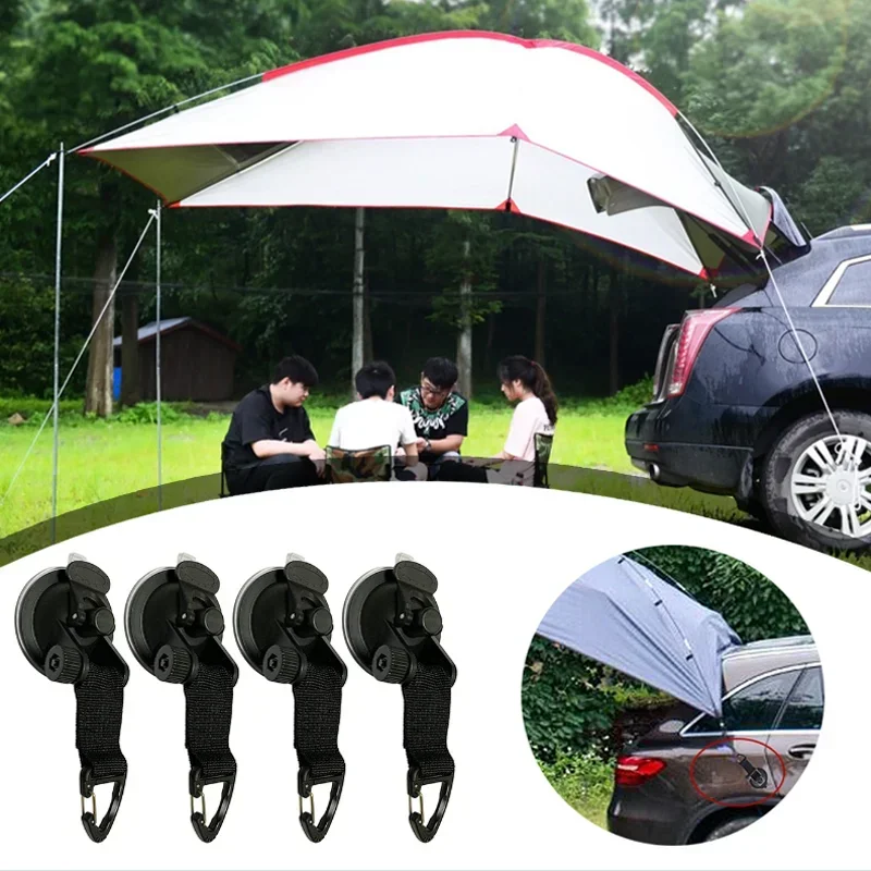 4Pcs Car Tent Suction Cups Buckle Side Round Triangular Awning Anchors Outdoor Camping Tent Suckers Anchor Securing Hook Black